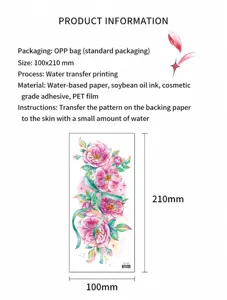 Detailed view of the watercolor floral temporary tattoo sticker, showing clear size and craft.