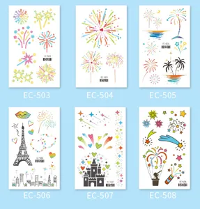 Kids cartoon temporary tattoo stickers set, colorful firework design party supplies