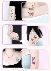 Tatuajes temporales de mariposa con purpurina, pegatinas impermeables para brazos y clavícula.
