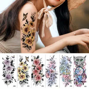 Water Transfer Floral Tattoo Sticker Waterproof Body Art Temporary Tattoo Fake Flower Arm Tattoo Sticker For Women