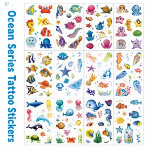 Kids Glitter Temporary Tattoo Stickers Waterproof Cartoon Animal Marine Life Body Art Fake Tattoos For Children Party