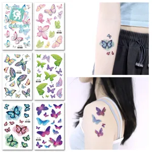 Conjunto de pegatinas de tatuaje temporal de mariposa con purpurina colorida para fiestas