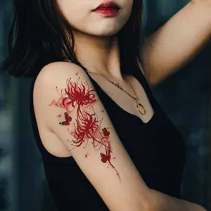 Red spider lily arm tattoo sticker waterproof temporary body art fashion floral design