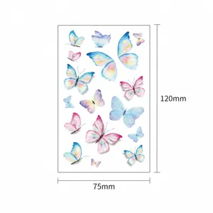Pegatinas de tatuaje temporal de mariposa con brillo para niños, arte corporal 75x120mm.