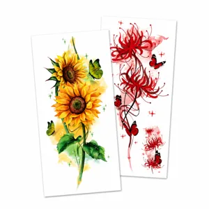Waterproof floral temporary tattoo stickers featuring sunflower and red lily designs.