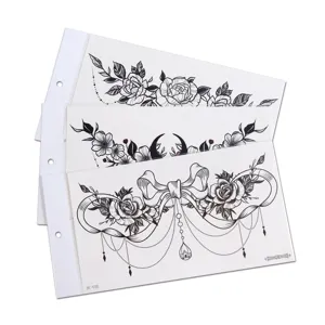 Waterproof Temporary Tattoo Sticker Minimalist Black And White Floral Sternum Body Art Decal Fashion Fake Tattoo Sticker