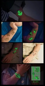 Glow in the dark unicorn temporary tattoo stickers for kids, waterproof cartoon body art.