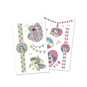 Kids Luminous Temporary Tattoo Stickers Cartoon Unicorn Astronaut Glow in the Dark Waterproof Body Art Fake Tattoos For Children Party Decoration