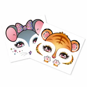 Pegatinas de tatuaje temporal de cara de animal de dibujos animados para niños, rata y tigre lindos.