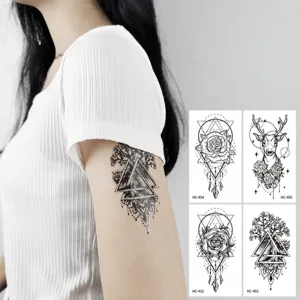 Black Waterproof Temporary Tattoo Sticker Minimalist Floral Animal Line Art Body Art Fake Tattoo Sticker For Women Men