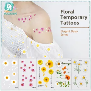 Waterdichte Tijdelijke Tattoo Stickers Madeliefje Bloemen Botanisch Lichaamskunst Nep Tattoos Voor Vrouwen Mannen