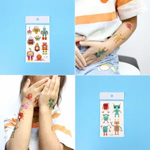 Autocollants de Tatouage Temporaire Imperméables pour Enfants Robot de Dessin Animé Bras Méca Art Corporel Faux Tatouages