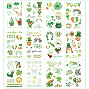 Φωτεινά Προσωρινά Αυτοκόλλητα Τατουάζ St. Patrick's Day Ιρλανδικό Τριφύλλι Πράσινο Καπέλο Πάρτι Ψεύτικα Τατουάζ