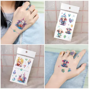 Autocollants de Tatouage Temporaire Pailletés Imperméables pour Enfants Animaux de Dessin Animé Colorés Dinosaure Mignon Faux Tattoos
