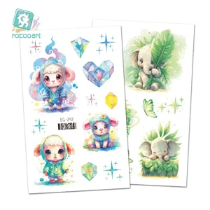 Stickers de tatouage temporaire étanches mignons pour enfants avec animaux et paillettes