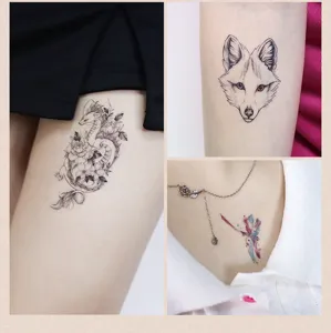 Waterproof temporary tattoo sticker detail showing cute animal designs on skin for women.