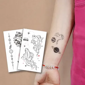 Water Transfer Temporary Tattoo Stickers Black Minimalist Cute Animals Universe Waterproof Fake Body Art Sticker