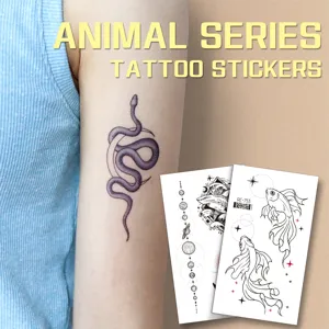 Waterproof animal series tattoo stickers black line art temporary body art for adults