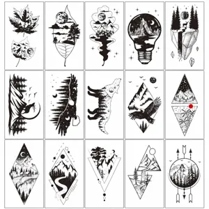 Waterproof Temporary Tattoo Stickers Black And White Mountain River Geometric Body Art Fake Tattoos For Women Men