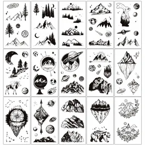 Waterproof minimalist black white temporary tattoo sticker sheet mountain planet design