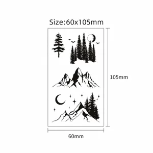 Waterproof temporary tattoo sticker black forest mountain moon design sheet 60x105mm