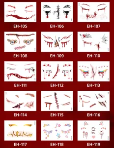 Halloween face tattoo stickers scary bloody scars waterproof temporary tattoos for party