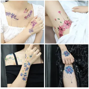Waterproof colorful floral temporary tattoo stickers for women, body art body stickers.