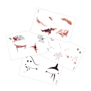 Halloween temporary face tattoo stickers waterproof scary scar bloody wound makeup decor