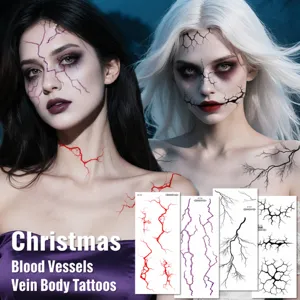 Water Transfer Temporary Tattoo Sticker Halloween Waterproof Blood Vessel Flame Leaf Body Art Makeup Sticker
