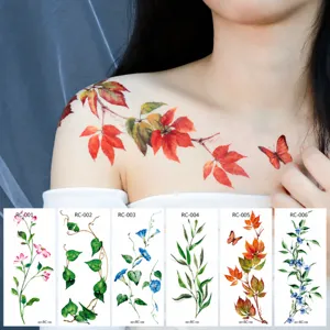 Waterproof floral branch temporary tattoo sticker set for women fashion body art decor.