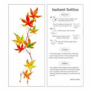 Waterproof temporary maple leaf tattoo sticker sheet for body art, long-lasting and realistic design.