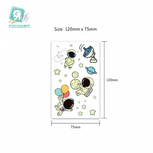 Waterproof glowing temporary tattoo stickers for kids, cute space astronaut cartoon design sheet.