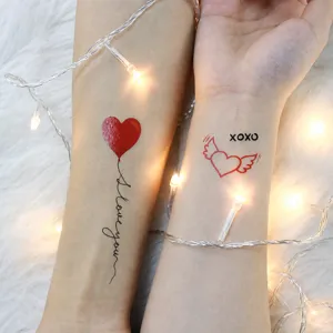 Valentinstag temporäre Tattoo Aufkleber süss rot Herz Ballon Flügel Design Körperkunst