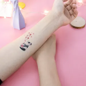 Cute cartoon panda temporary tattoo sticker for kids, waterproof hand body art design main.