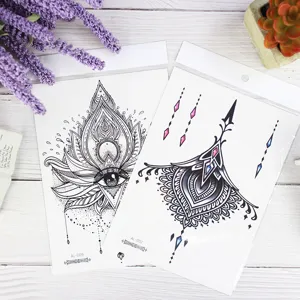 Waterproof chest temporary tattoo stickers set featuring intricate lotus eye and geometric pendant designs.
