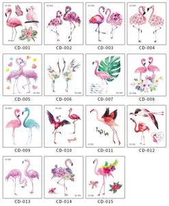 Waterproof flamingo temporary tattoo stickers for kids, assorted tropical design sheets.