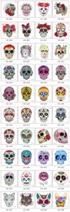 Dettagli adesivi tatuaggio temporaneo teschio di Halloween, decorazioni per feste d'arte.