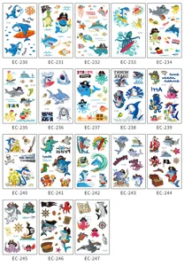 Kids waterproof temporary tattoo stickers cartoon shark pirate party favors set 18pcs