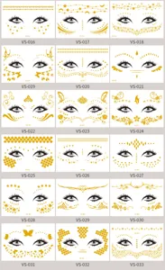 Metallic Gold Face Temporary Tattoos Festival Face Gems Freckle Sticker Body Art Makeup