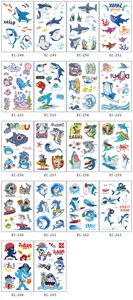 Cartoon shark waterproof temporary tattoo stickers for kids, perfect for birthday party fun.