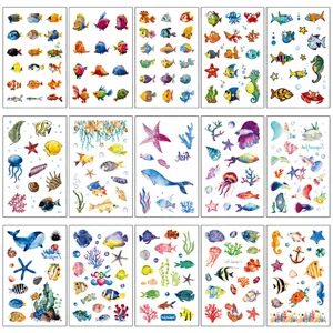 Bambini adesivi per tatuaggi temporanei impermeabili simpatico cartone animato pesce
