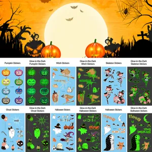 Kids Luminous Temporary Tattoo Stickers Waterproof Halloween Day of the Dead Cartoon Fake Body Art Decals Party