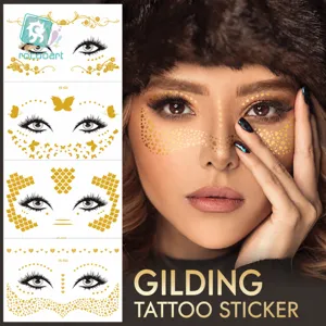 Waterproof Metallic Face Tattoo Stickers Gold Bronzing Temporary Facial Stickers For Music Festival Party Makeup