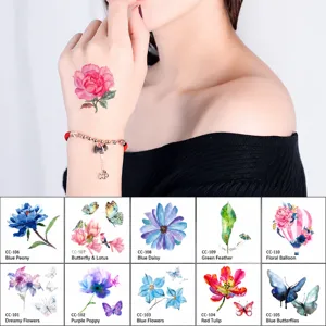 Waterproof Temporary Tattoo Stickers Watercolor Floral Butterfly Flower Design Fake Tattoos For Body Art Makeup Party Women