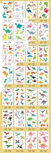 Waterproof cartoon dinosaur temporary tattoo stickers set for kids, cute animal body art.