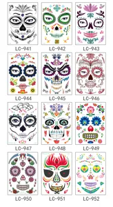 Halloween waterproof temporary face tattoo stickers Day of the Dead skull makeup sheet.
