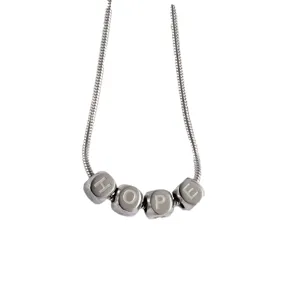 Stainless steel snake chain necklace with HOPE letter cube beads minimalist fashion