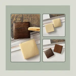Handmade polished wooden square piece detail, 25mm unholed DIY jewelry accessory close-up