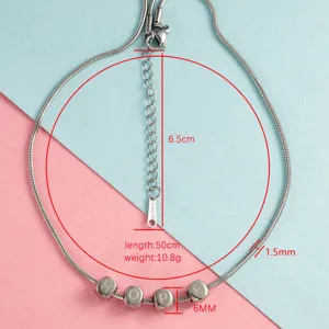 Stainless steel snake chain necklace with HOPE letter cubes, detail view showing product dimensions.