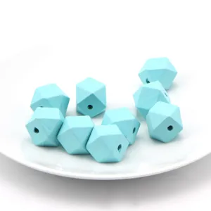 Light blue faceted wooden beads for DIY jewelry making, 8mm-30mm octagonal craft beads.